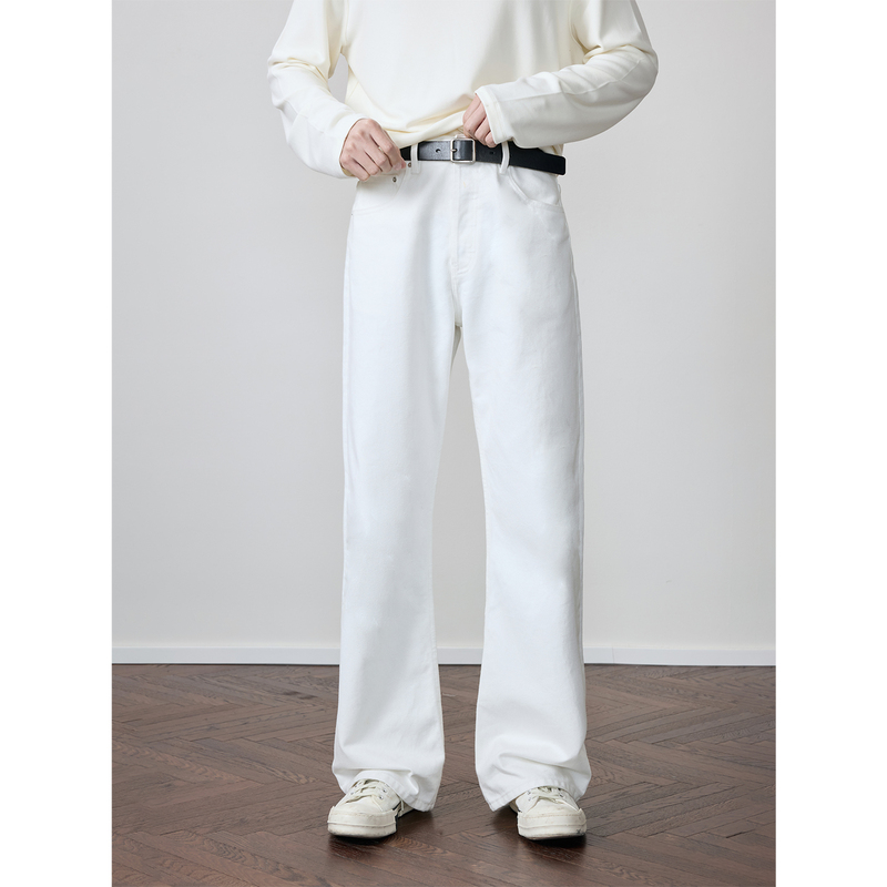 Nefo Classic White Denim Jeans 14.5oz High-Density Heavyweight Siro-Spun Straight-Leg Slightly Flared Jeans Unisex