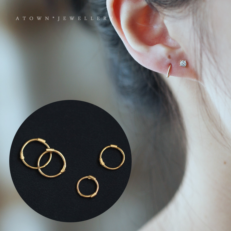 ATOWN customized ultra-fine glossy mini pure 9K gold earrings all-match earrings small earrings earrings ear bone ring female