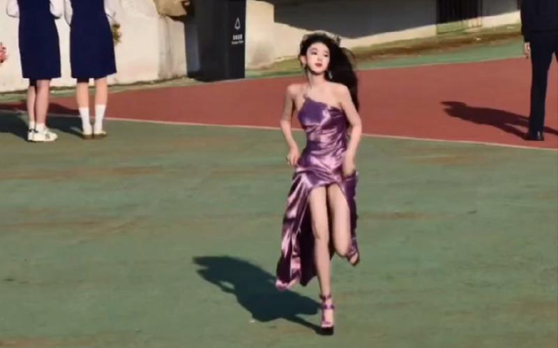 High-Definition One-Shoulder Suspender Purple Suit Dress Jiangxi Normal University Purple Skirt Beautiful Girl Sexy Dress