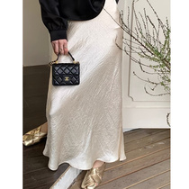 Maternity satin pleated slit skirt womens new summer thin high-waisted slimming A-line bag hip fishtail long skirt