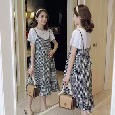 Pregnant women dress 2021 new fake two pieces of pregnant woman lattice skirt loose thin long version summer dress