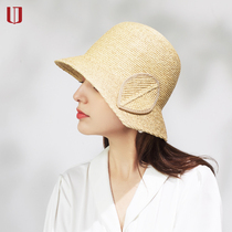 Lippa Straw Hat Woman Raffi Grass Little Fresh Sunscreen Sun Shade Fisherman Hat Day Tying 100 Grass Knitted Little Eatery Leaves Trim