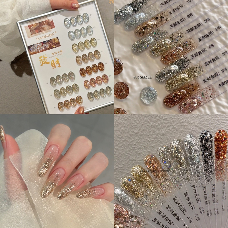 Suuseegel Color Bundle 2026 New Fortune Gold and Silver 10 Colors Sparkling Nail Salon Nail Polish Glitter Gel Suuseegel Color Bundle 2026 New Fortune Gold and Silver 10 Colors Sparkling Nail Salon Nail Polish Glitter Gel