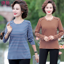 Middle aged and elderly womens spring and autumn long sleeve T-shirt thin 2020 new mother foreign style shirt striped top base shirt