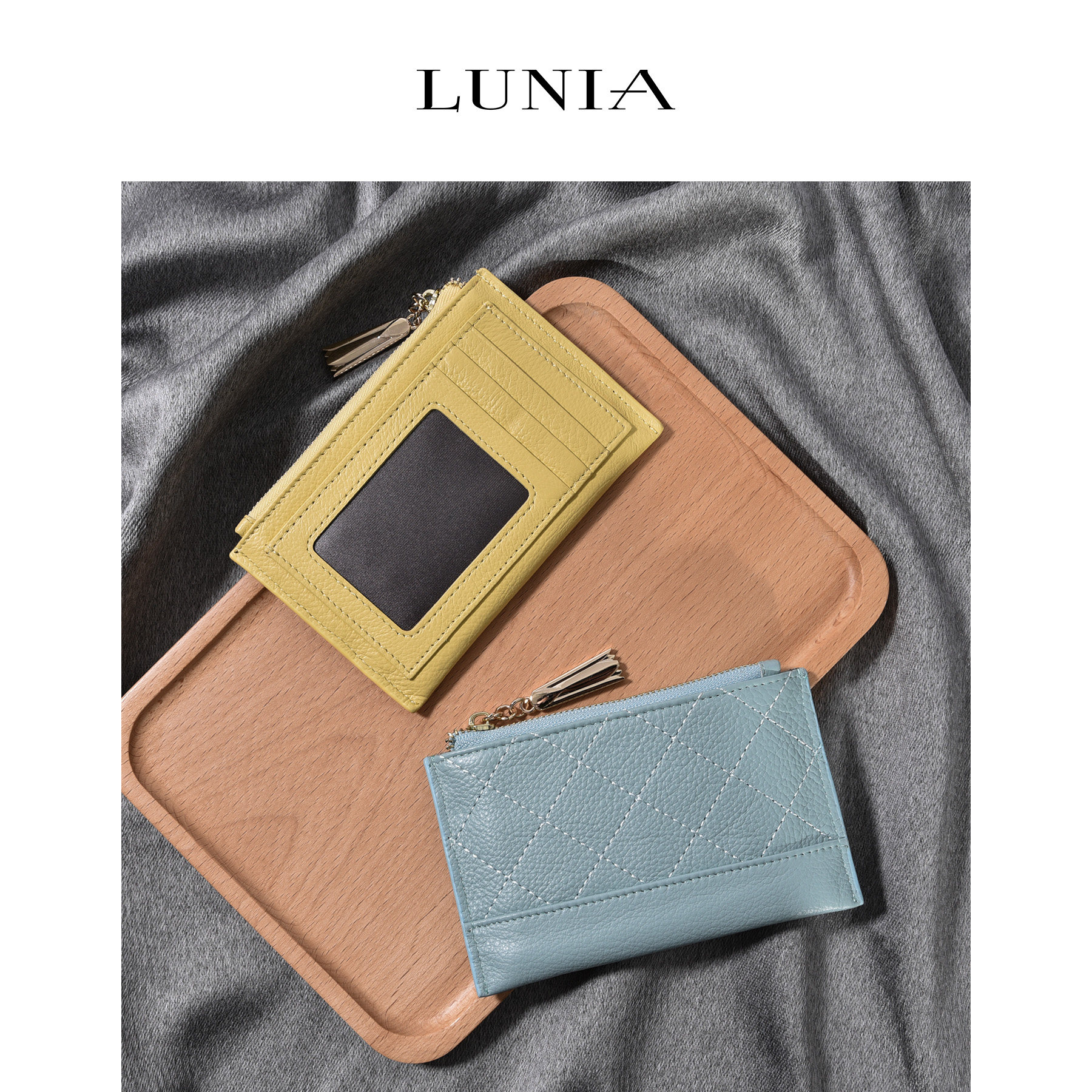 Lunia Japanese and Korean simple leather coin purse women's short ID card holder first layer leather zipper wallet coin bag