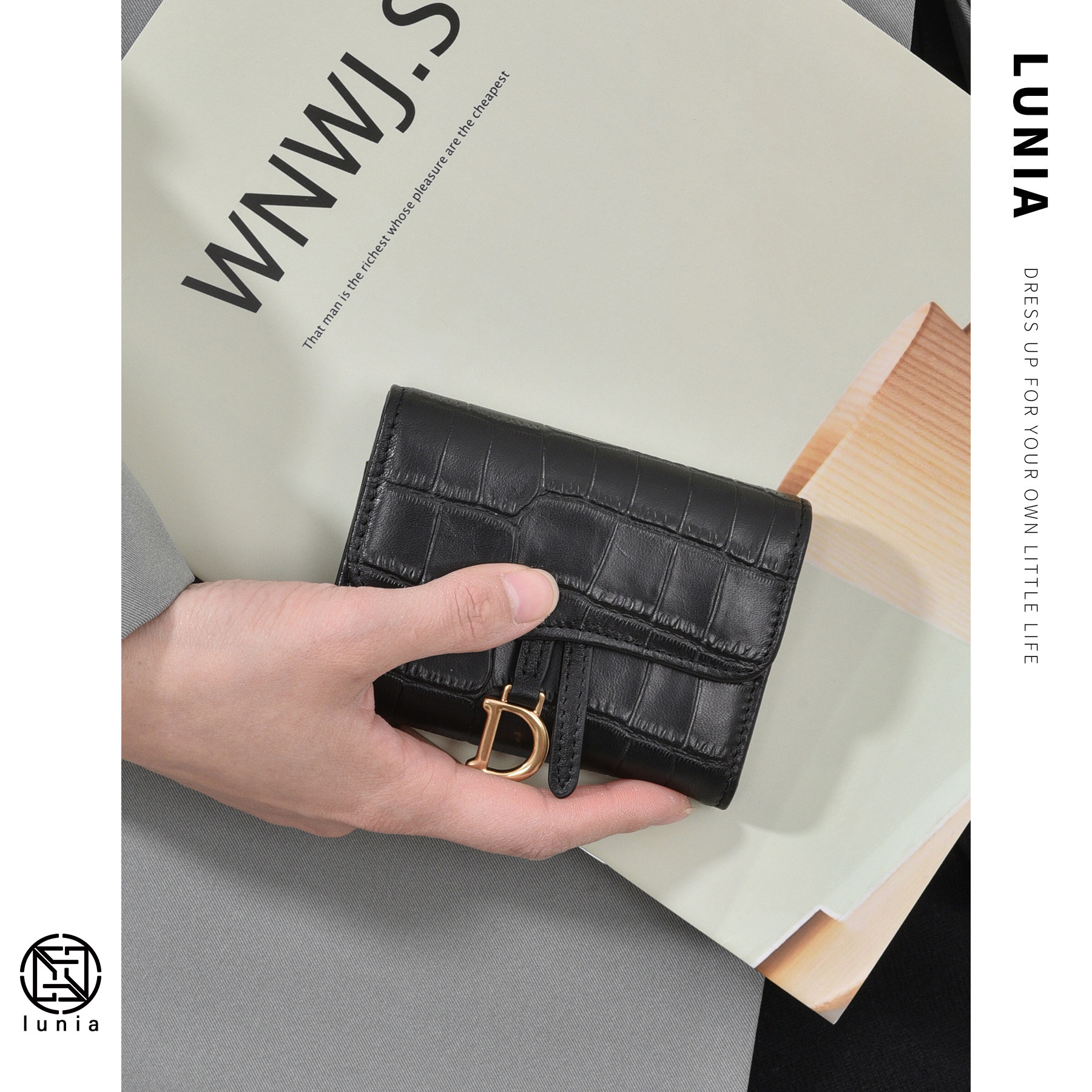 European and American crocodile textured genuine leather organza card bag documents clip Bull Leather Female type small large capacity Mini cutting sleeve