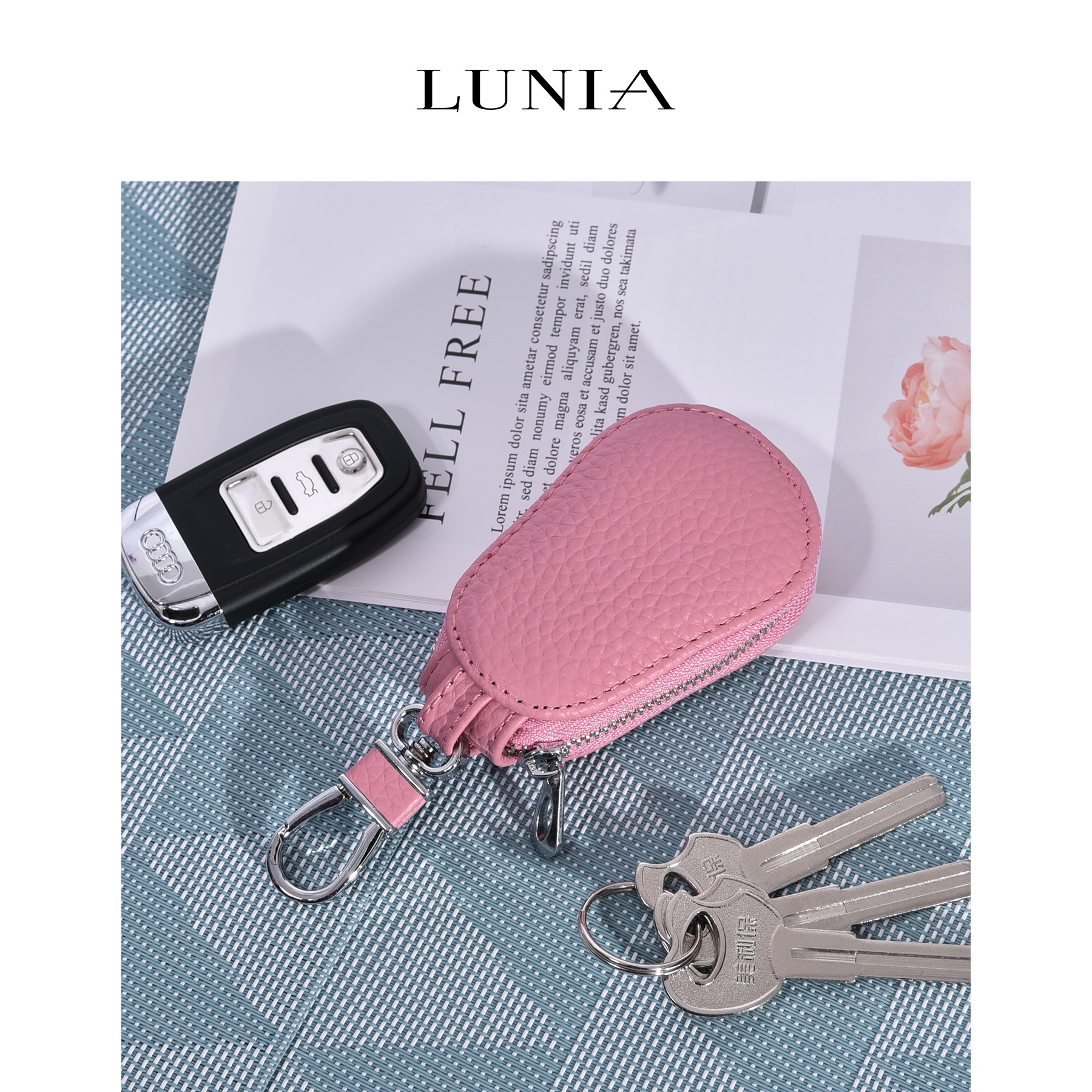 Head Layer Cow Leather Universal Car Key Bag Lady Genuine Leather Car Key Cover Male Large Capacity Pull Chain Waist Hanging Lock Spoon Bag