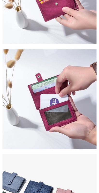Lunia phiên bản tiếng Hàn của gói thẻ nữ khóa hơn 10 thẻ nhỏ giữ thẻ mini đầu lớp da đơn giản thư mục giấy phép lái xe nam - Chủ thẻ