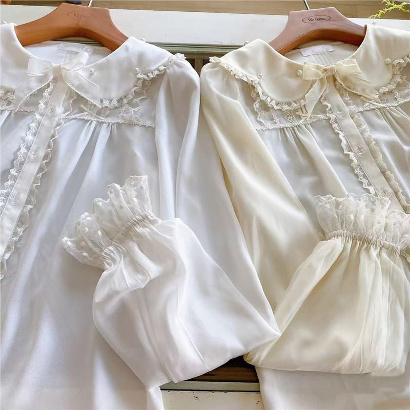 Lemon Petal Lolita Doll Collar Pearl Bow Sweet and Cute Spring and Autumn Lolita Long-Sleeved Shirt Inner Layer