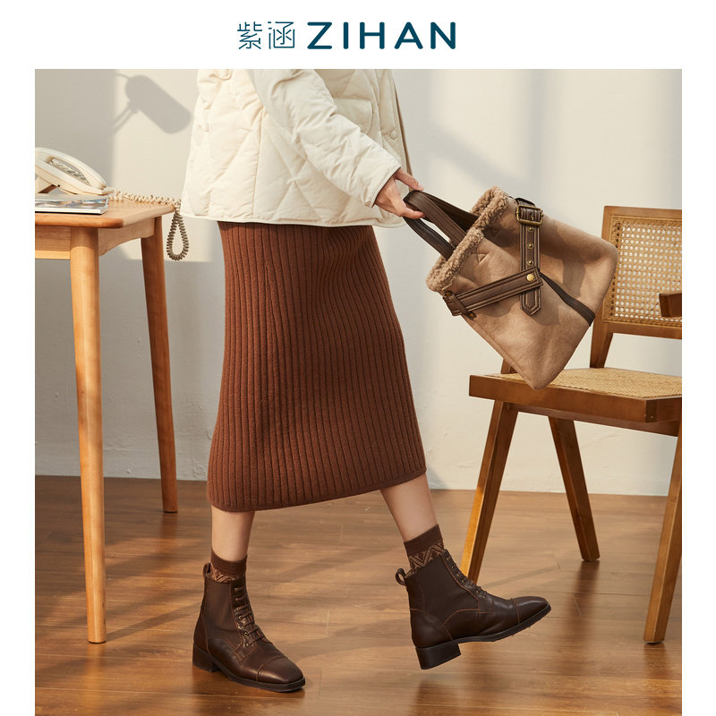 Purple Culvert Winter Thickened half-body dress with long version of Hip Skirt Coy Knit Dresses Dresses Dresses Slim Step of Skirt Tide