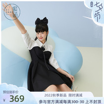 Purple Culvert Splicing Fake two one-piece dress Herbentresses 2022 Autumn new cashew loose hem Long dress Long sleeves commute