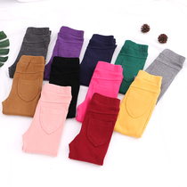 Girl pure cotton sashimi elastic Korean version with underpants spring autumn and small children clothes pure color outside wearing pocket pencil pants
