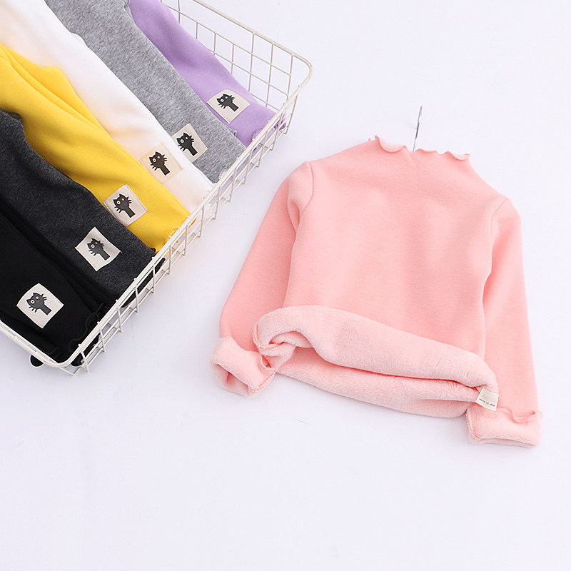 Girl Gushed Integrated Suede Collar Undershirt Winter New Children Suit Baby Warm Semi-High Collar Slim Down T-Shirt