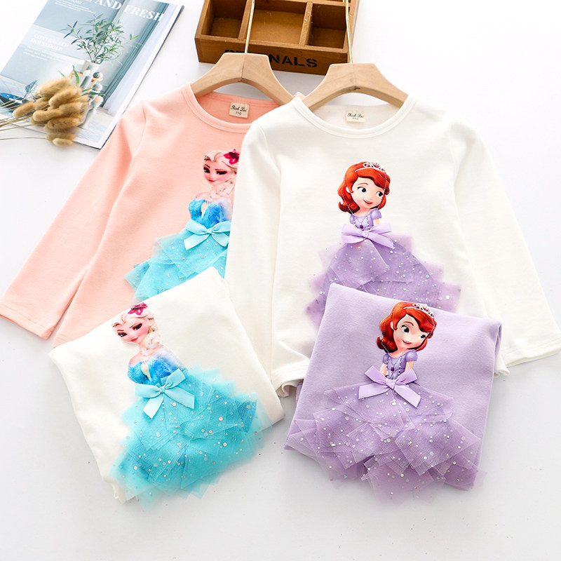 Girls' cotton elastic three-dimensional cartoon long-sleeved T-shirt Spring and autumn children's suits for babies and girls