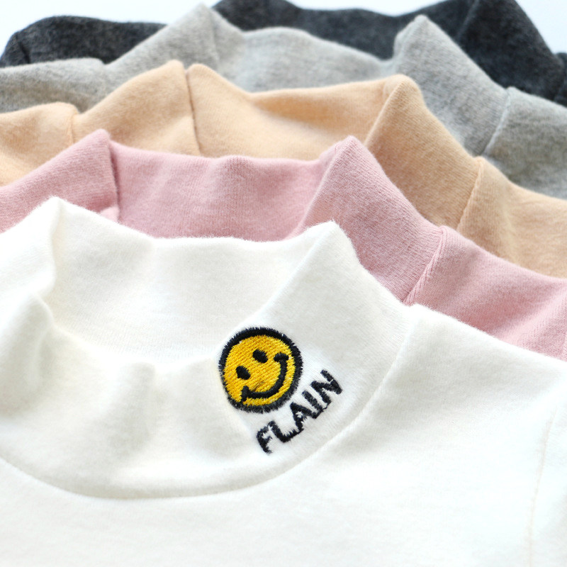 Girls pure cotton elastic mid-neck bottoming shirt spring and autumn winter children's clothing boy baby half-high collar long-sleeved T-shirt