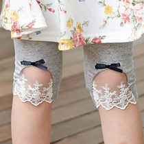 Korean Version Girl Sashimi Elastic Lace Seven Pants Pure Cotton Summer Thin girl Children 5 Baby 7 Beat Bottom Pants