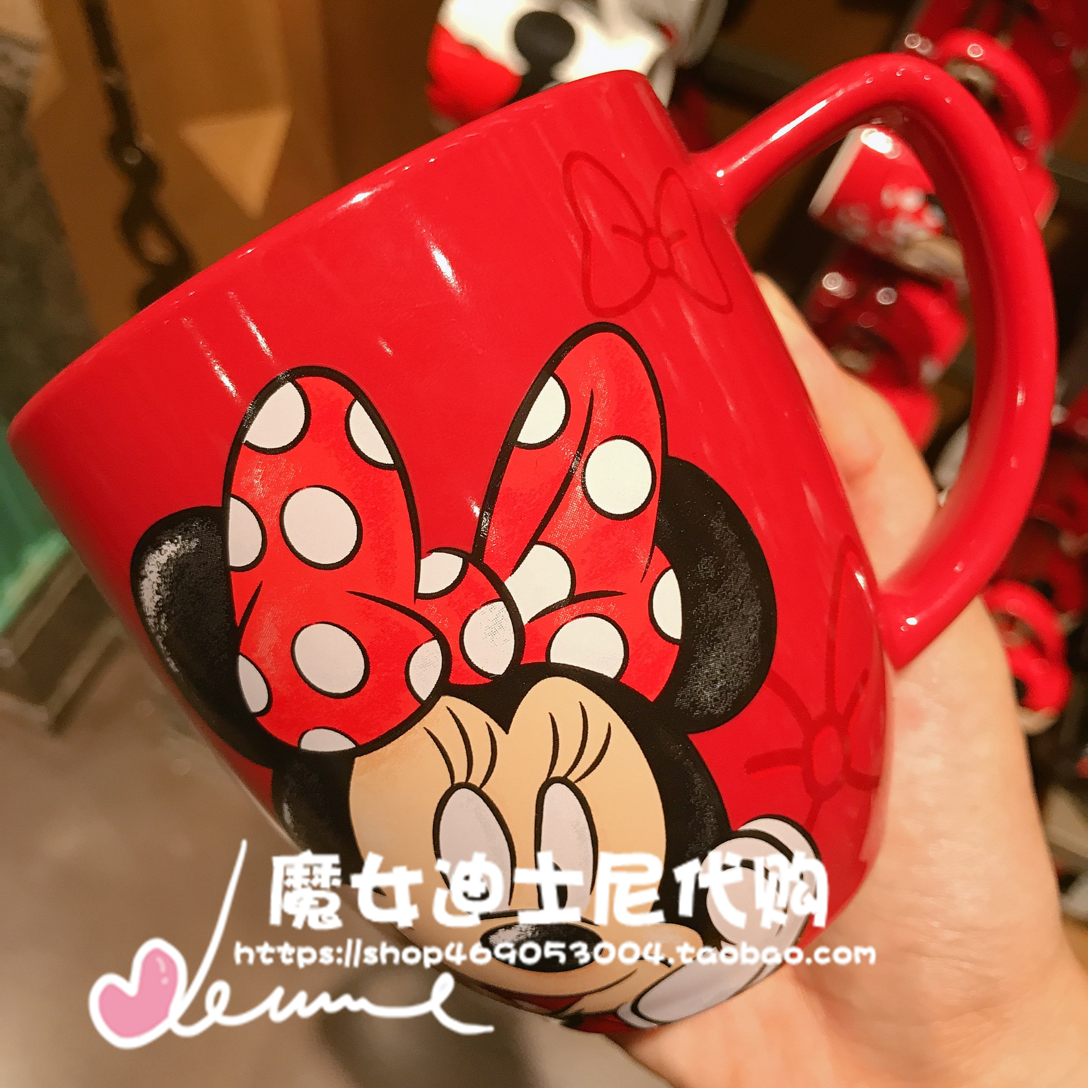 Watermelon Red & Mickey Red Cup 100Shanghai Disneyland Domestic purchasing agent Mickey Minnie Mug Donald Duck Big mouth ceramics Mark cup Water cup just