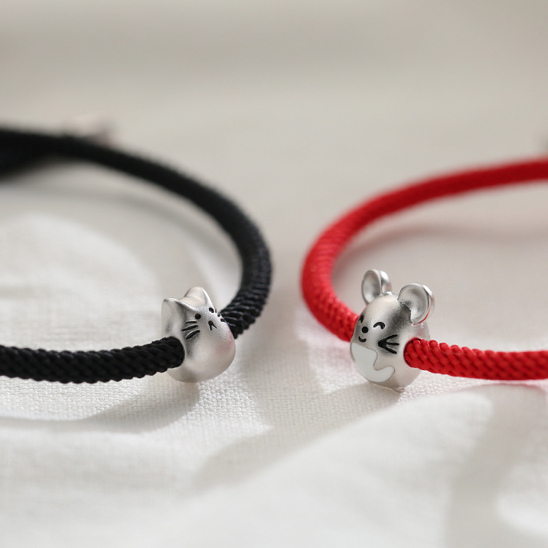 Year of the Rat year of Life bracelet female couple sterling silver pair of students red rope mouse Chinchilla adjustable original design