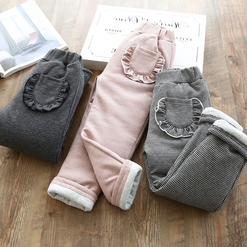 Girl's plush trousers for 2022 new casual thickening warm girl trousers for baby baby trousers