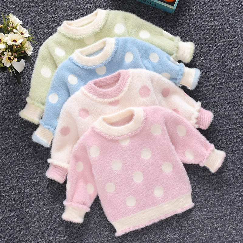 Baby girl mink fleece sweater pullover 2021 autumn and winter western style little girl children's sweater kids bottoming shirt trendy