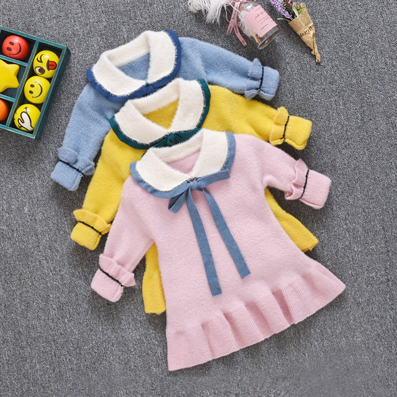 Girls autumn dress 2021 new western style 3 years old 1 child mink fleece sweater girl girl baby princess skirt