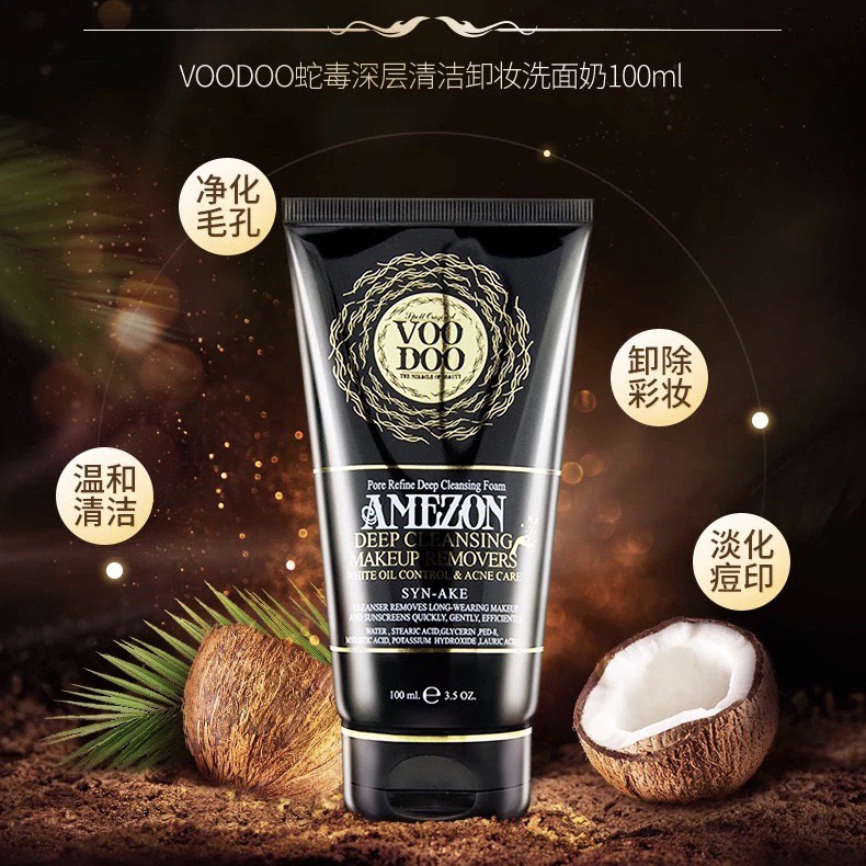 Thailand Voodoo Snake Venom Facial Cleanser, Two-In-One Cleansing and Removing Makeup, for Men and Women, Black Oil Control, Acne Mark Removal, Deep Cleansing