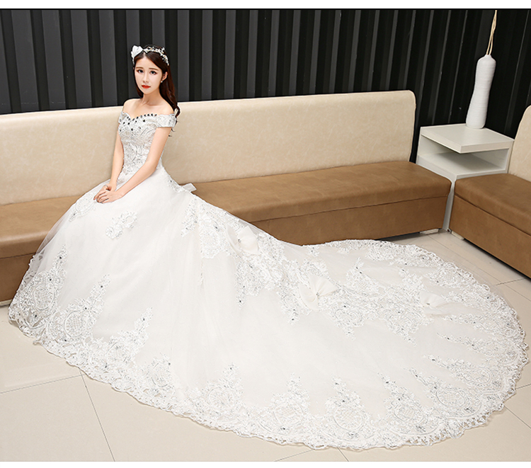 Cho thấy đại lộ Champs-Elysees New Moonlight Thin vai Luxury Luxury sao Kéo Thạc sĩ Wedding Dress