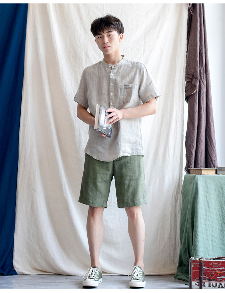 Extreme gai dầu retro thẳng ramie giản dị cotton và quần short lanh nam Nhật Bản thoáng khí thanh niên lỏng lanh năm điểm quần - Crop Jeans quần short nam