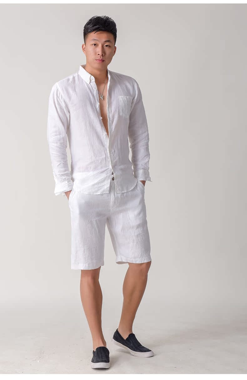 Quần short vải lanh cực nhỏ và tươi thẳng nam giản dị phần mỏng thanh niên mùa hè lỏng và vải lanh năm điểm quần - Quần short quần kaki