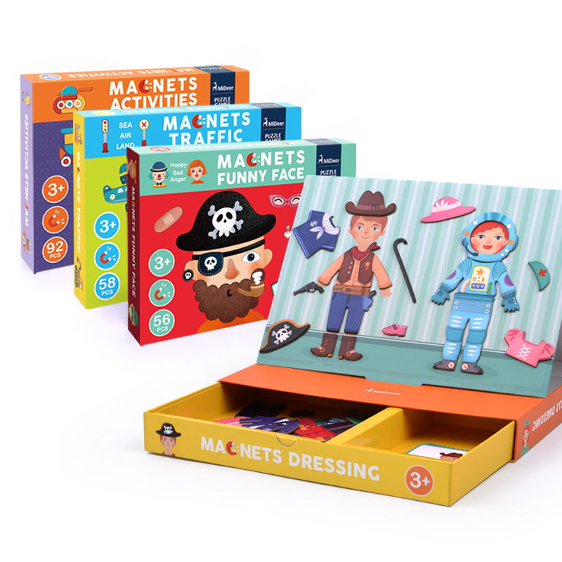 Mideer Mi Lu Early education puzzle puzzle variety magnet Scene collage Character shape Traffic magnet sticker toy