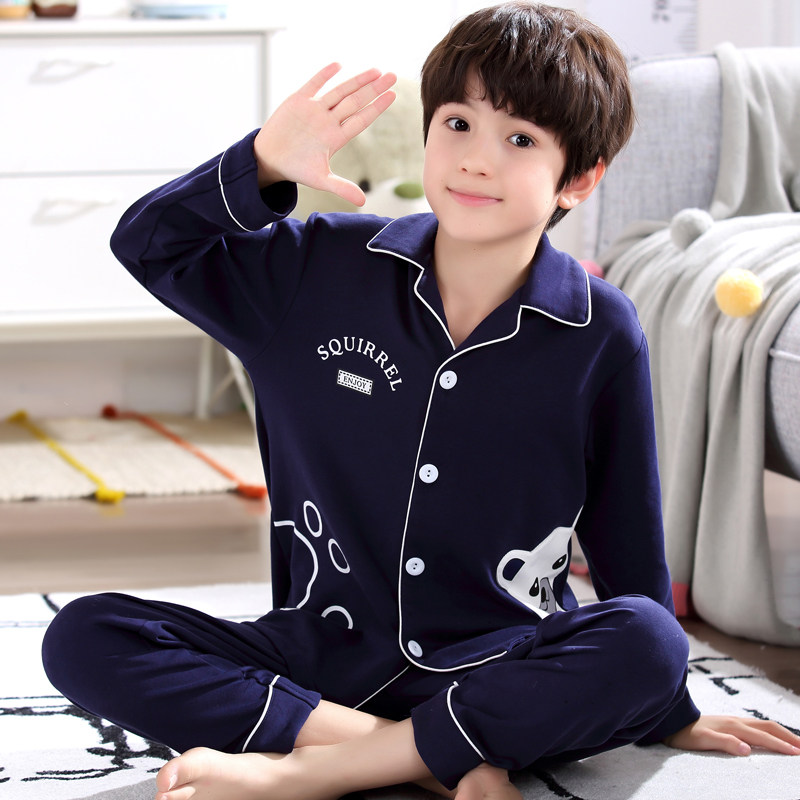 Children's pajamas boy pure cotton long-sleeved spring and autumn models 7 children 9 boys home clothes 12 middle and older children 15-year-old suits
