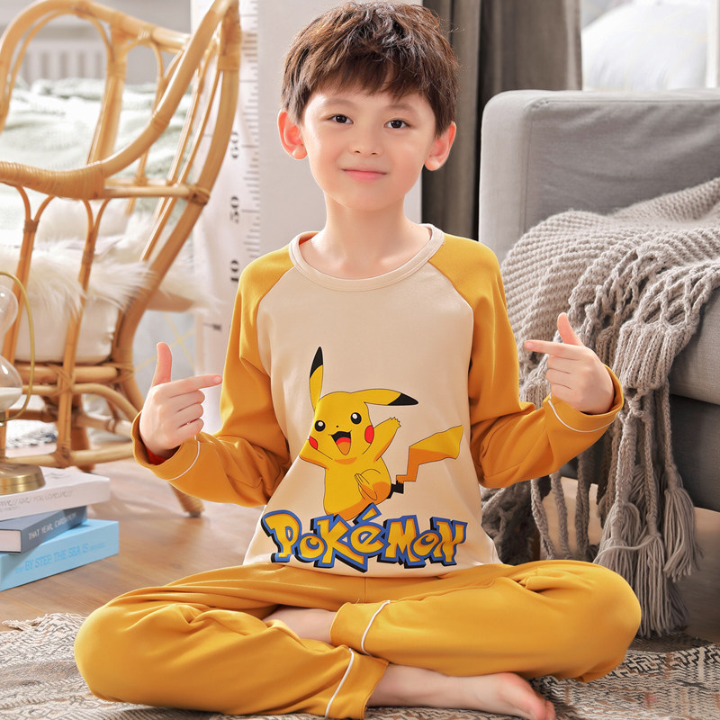 Children's pyjamas boy fall thin section Long sleeves pure cotton CUHK Scout kid cartoon kid's home conserved boy Spring and autumn suit