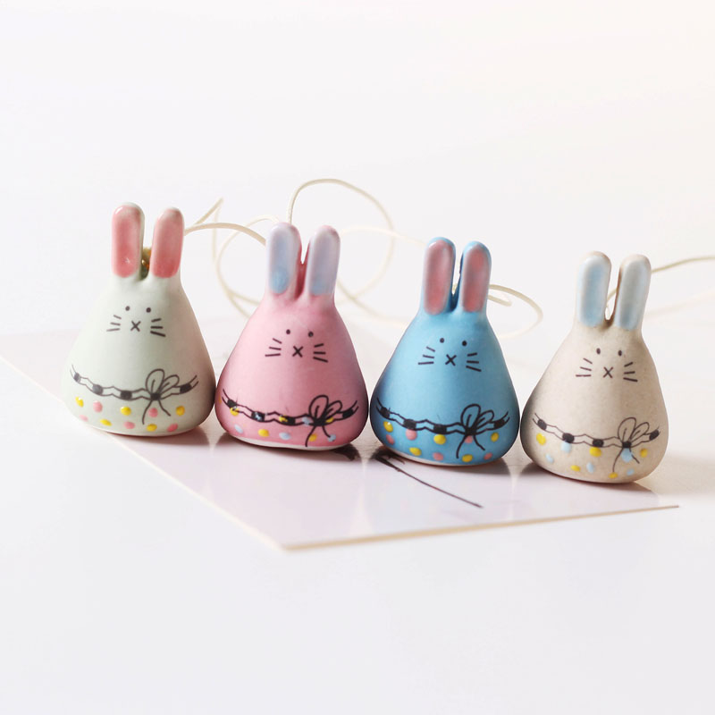 Ceramic sunny day doll cute rabbit wind chimes pendant Japanese wind chimes hand drawn color