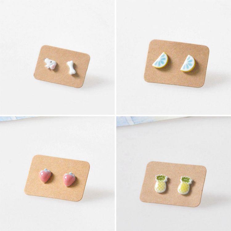 Small frescoed ceramic trinket casual fruit earrings small and hand drawing of the female student personality