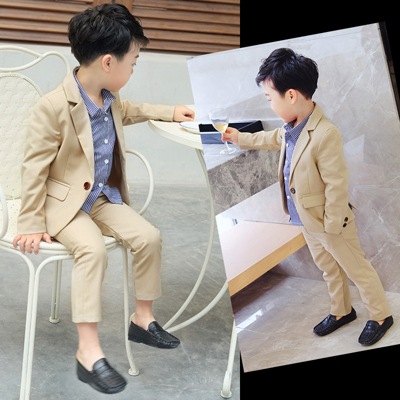 Children's suit suit 2019 spring new dress boy solid color casual suit two-piece costume British style