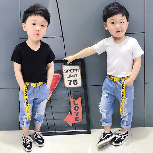 2022 New Children's Summer Dress Short-sleeved Boys and Girls White T-Shirt Pure Cotton Baby Solid Color Half-sleeved Mid-sized Boys Tops