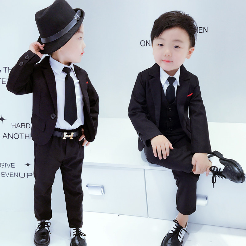 Spring and autumn boys solid color suit Three-piece children's dress suit British male baby wedding flower girl boy suit
