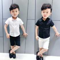 Childrens short-sleeved pure cotton gentlemans all-match summer 2018 new boys solid color middle and big childrens shirt top foreign style trend