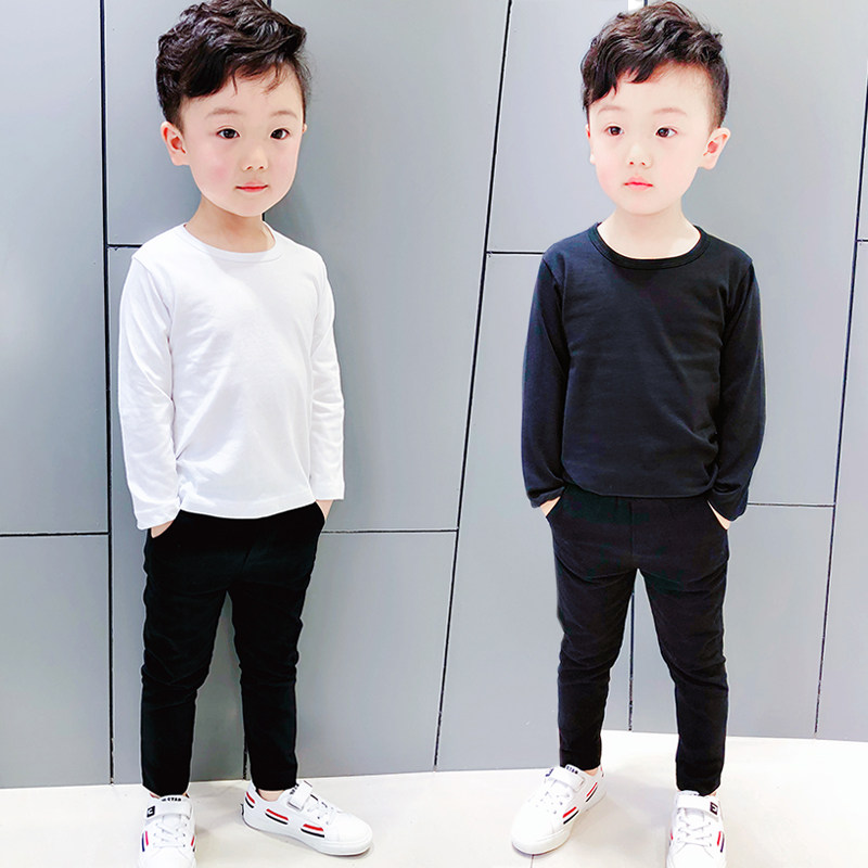Children's clothing Boys round neck long sleeve T-shirt 2018 new spring base shirt black and white children's autumn clothes boys top tide