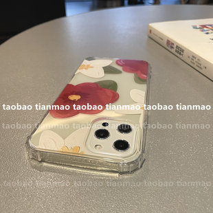 [日韩白色粉色花朵四角防摔苹果12手机壳xs xr透明7plus新款se2简约8时尚11promax透明图案不发黄高级感夏天女]