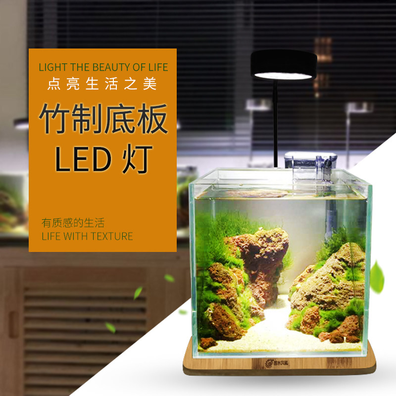 Small fish tank LED lighting Blue water wind and mini simple creative ecological bottle Water plant rainforest landscaping