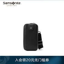  Samsonite mobile phone bag mens messenger zipper multi-function waist bag vertical shoulder bag Litchi pattern cowhide leather TX4