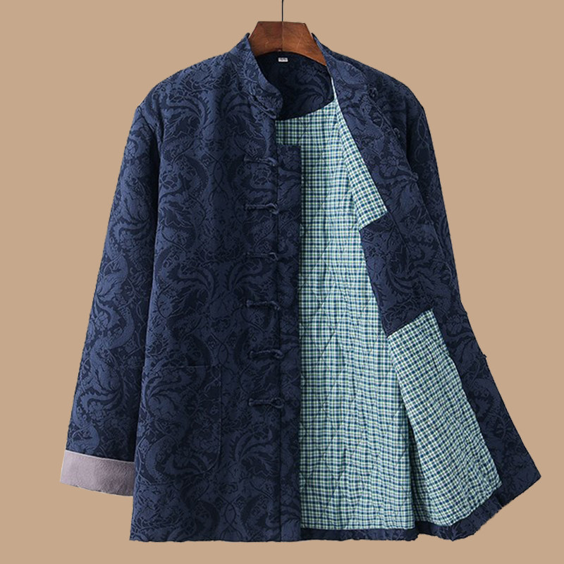 Autumn and Winter Tang Costume Men Middle-aged and Elderly Chinese Cotton Jacket Chinese Style Linen Jacket Hanfu Birthday Dad Dress Warm Cotton Jacket