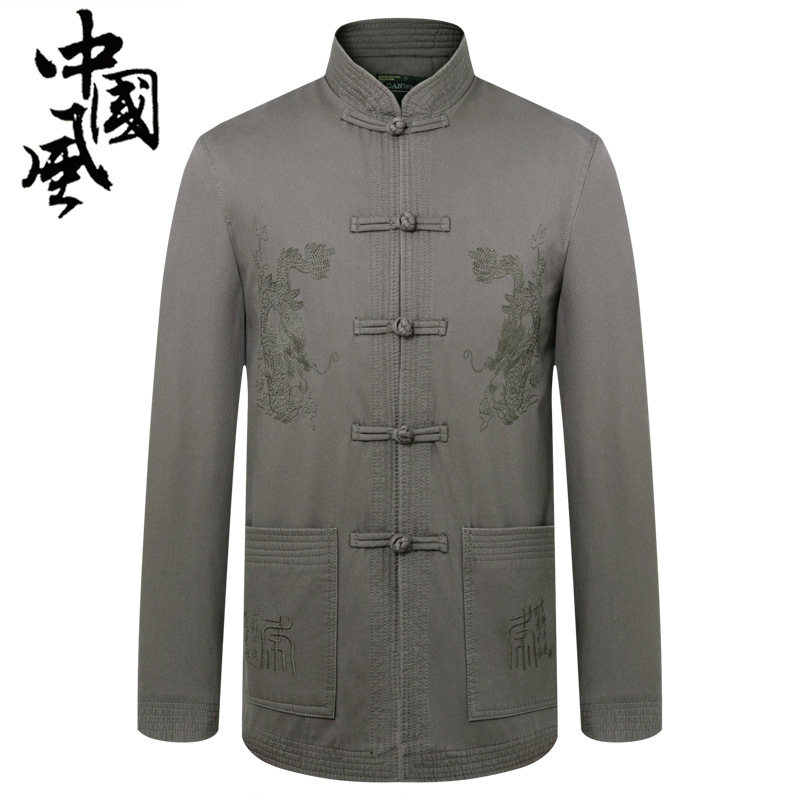 Chinese style spring and autumn retro Tang coat men's Chinese tunic cotton middle-aged and elderly dad Chinese casual wear jacket