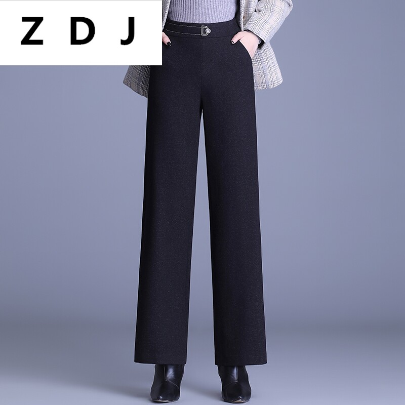 Wool wide leg pants women's spring and summer thickened velvet high waist hanging 2021 new loose straight black trousers