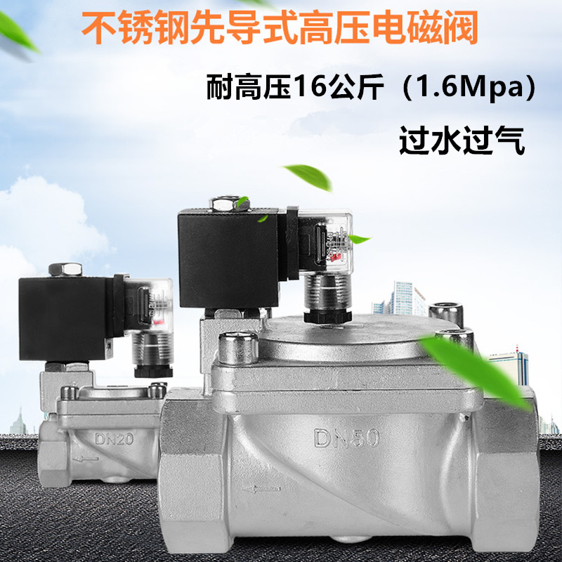 Normally closed 304 stainless steel high pressure magnetic valve waterproof coil Pilot diaphragm type electronic control switch 220v24v