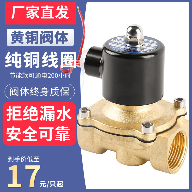 Normally closed solenoid valve pure copper coil drain valve control switch water pipe gas 220v24v12v4 points 6 points 1 inch