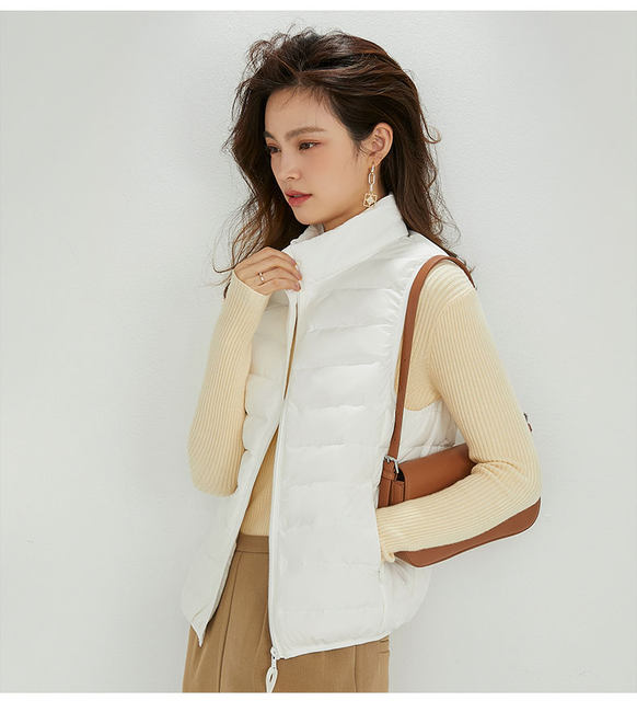 2023 New Thin Down Vest Women's Short Stand Collar Style Korean Style Seamless Casual Down Jacket Vest Fashion Trend