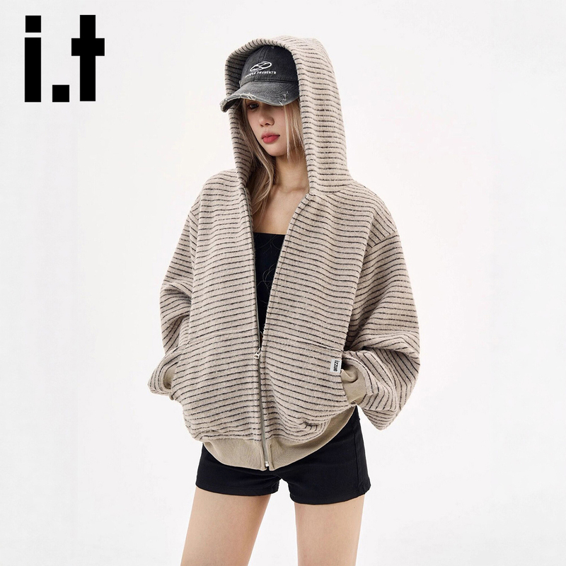 Itizzue Trendy American-Style Striped Hooded Sweatshirt for Men and Women, 2026 Autumn Simple Niche Cardigan Jacket Y Itizzue Trendy American-Style Striped Hooded Sweatshirt for Men and Women, 2026 Autumn Simple Niche Cardigan Jacket Y