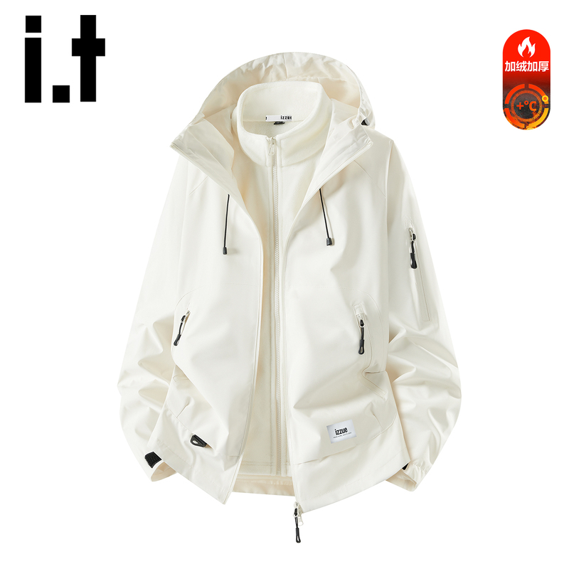 Itizzue Three-In-One White Windbreaker Jacket for Men, Spring Thickened Loose-Fitting Sports Hiking Couple's Jacket Y